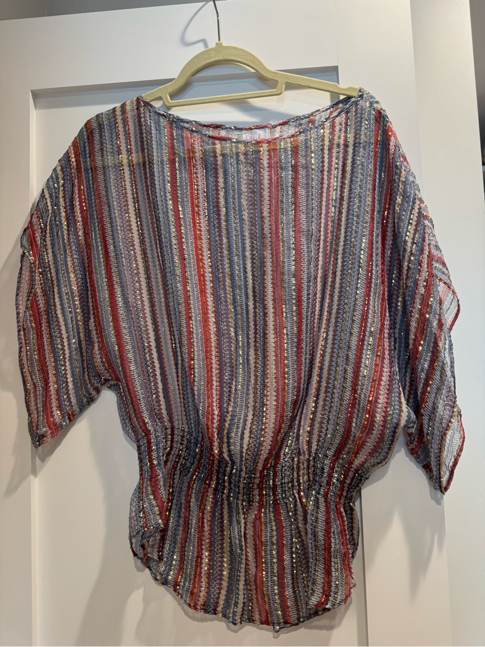 Parker Striped Multicolor Lightweight Tunic in Red, Blue, Cream and Gray